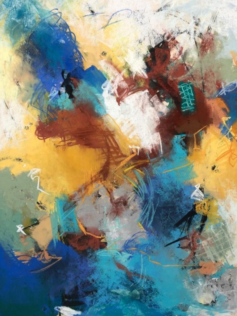 As the River Flows, Abstract Pastel Painting on Archival Paper, 24x18