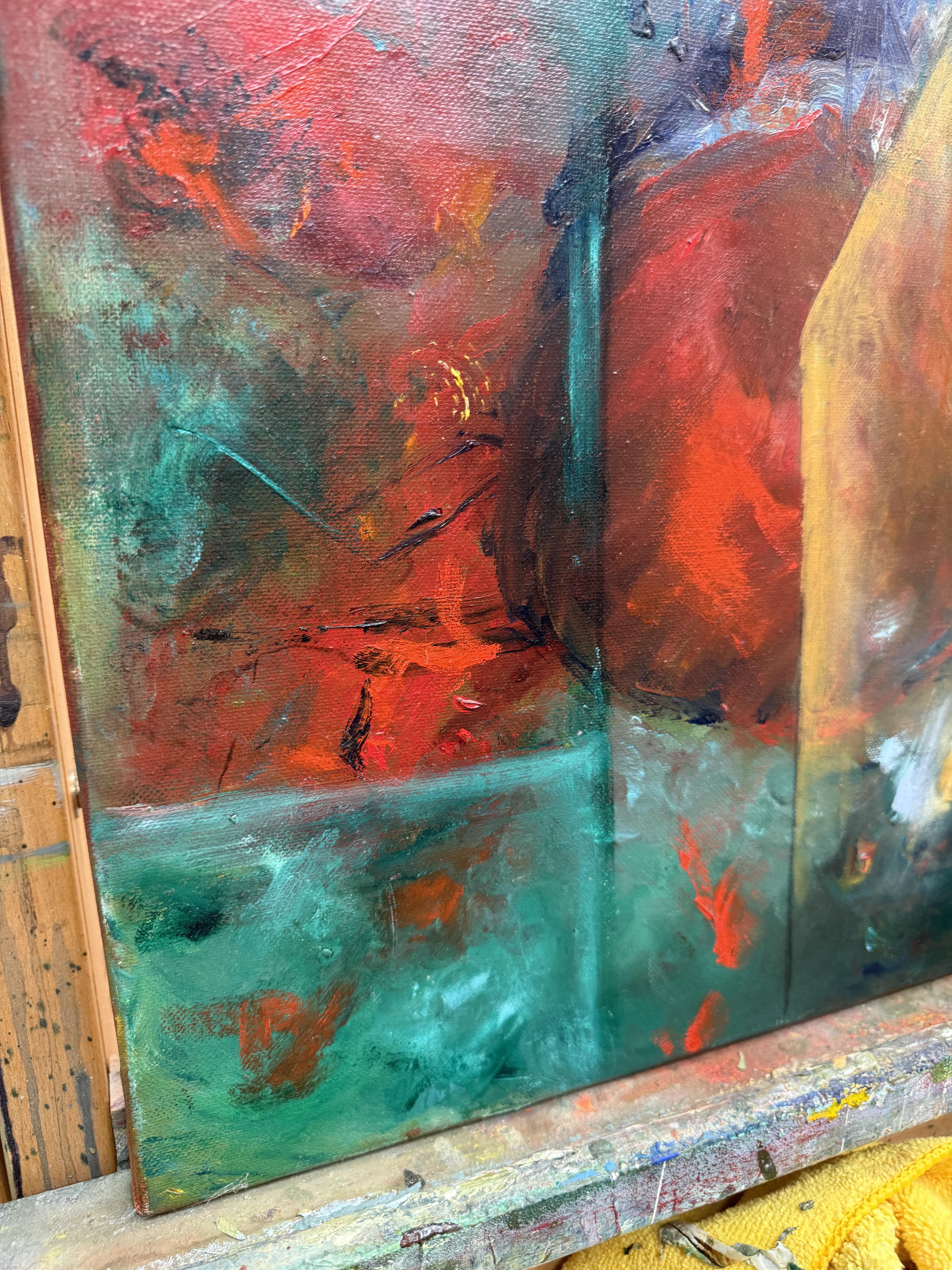 Bedside Table - Gray Abstract Painting by Betty Efferson