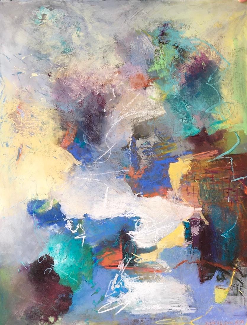 Betty Efferson Abstract Painting - Calmness, Abstract Pastel Painting on Archival Paper, 27x21