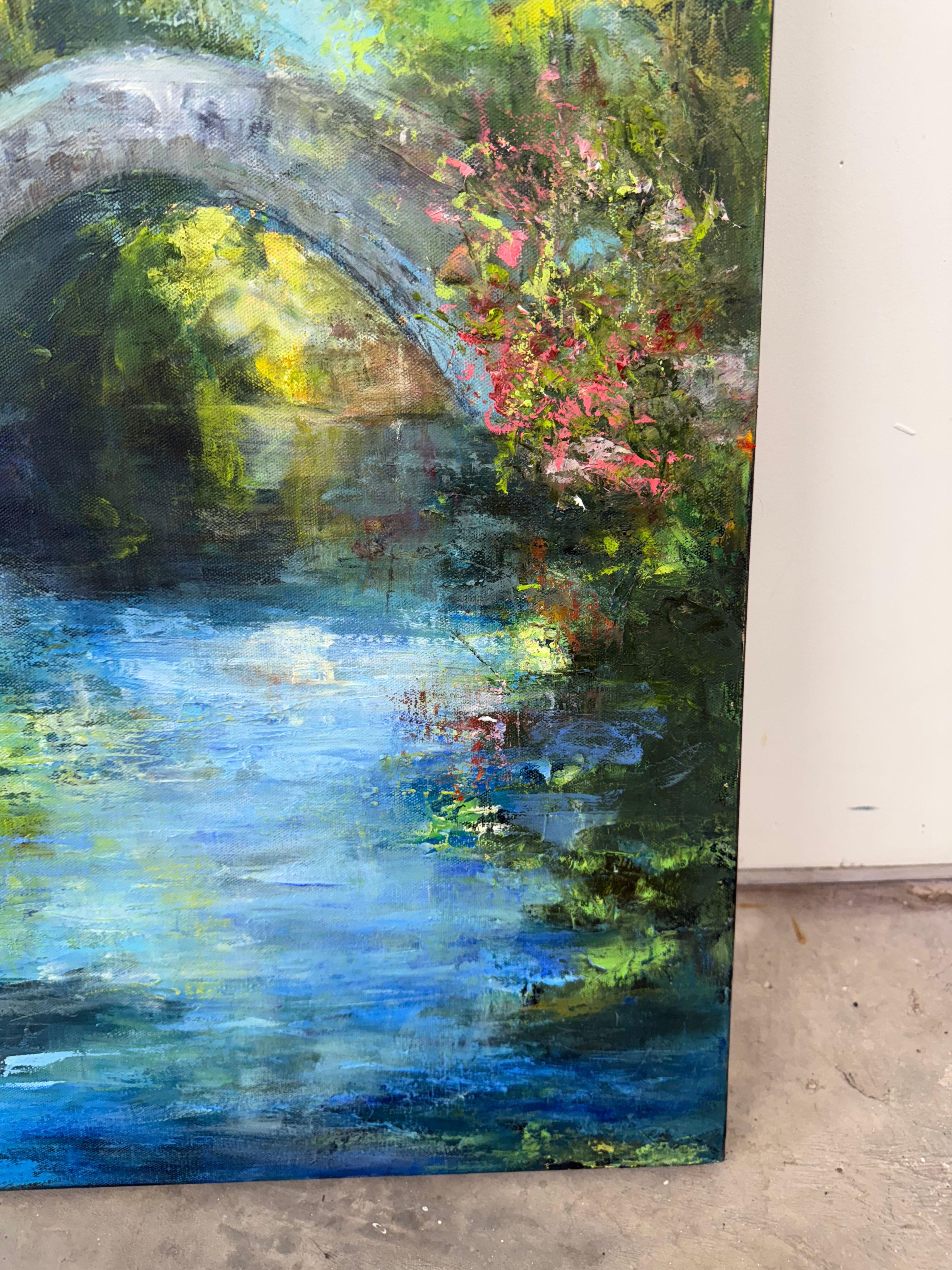 City Park Bridge - Gray Abstract Painting by Betty Efferson