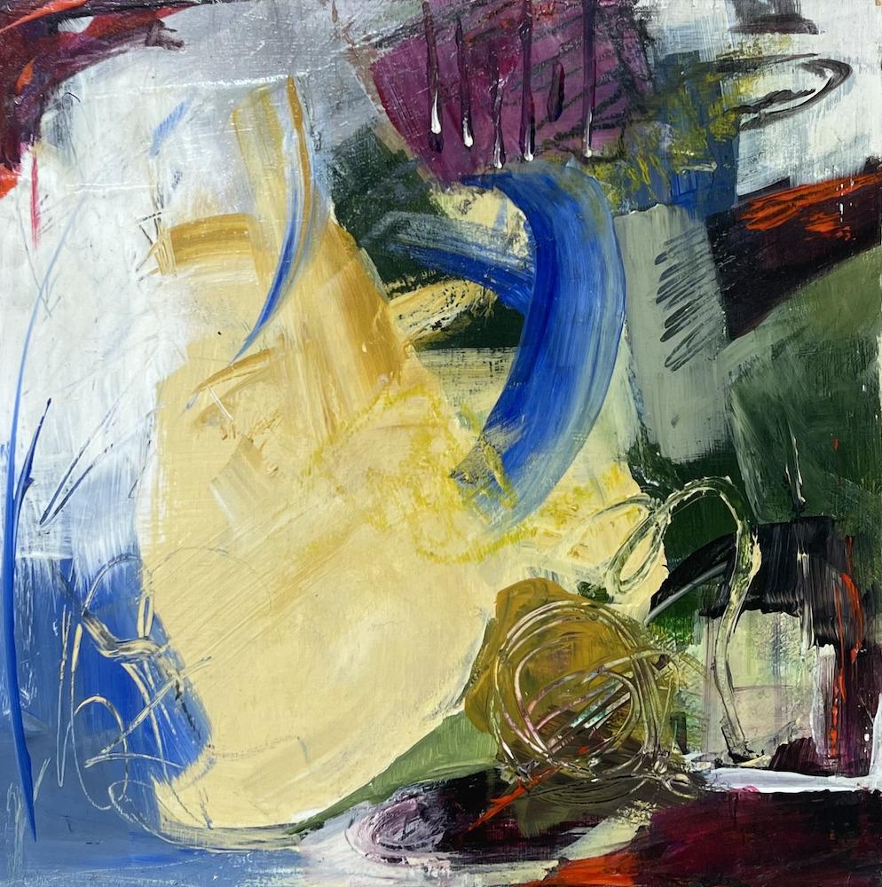 Distorted, Abstract Painting, Acrylic on Wood Panel, Framed, 12x12
