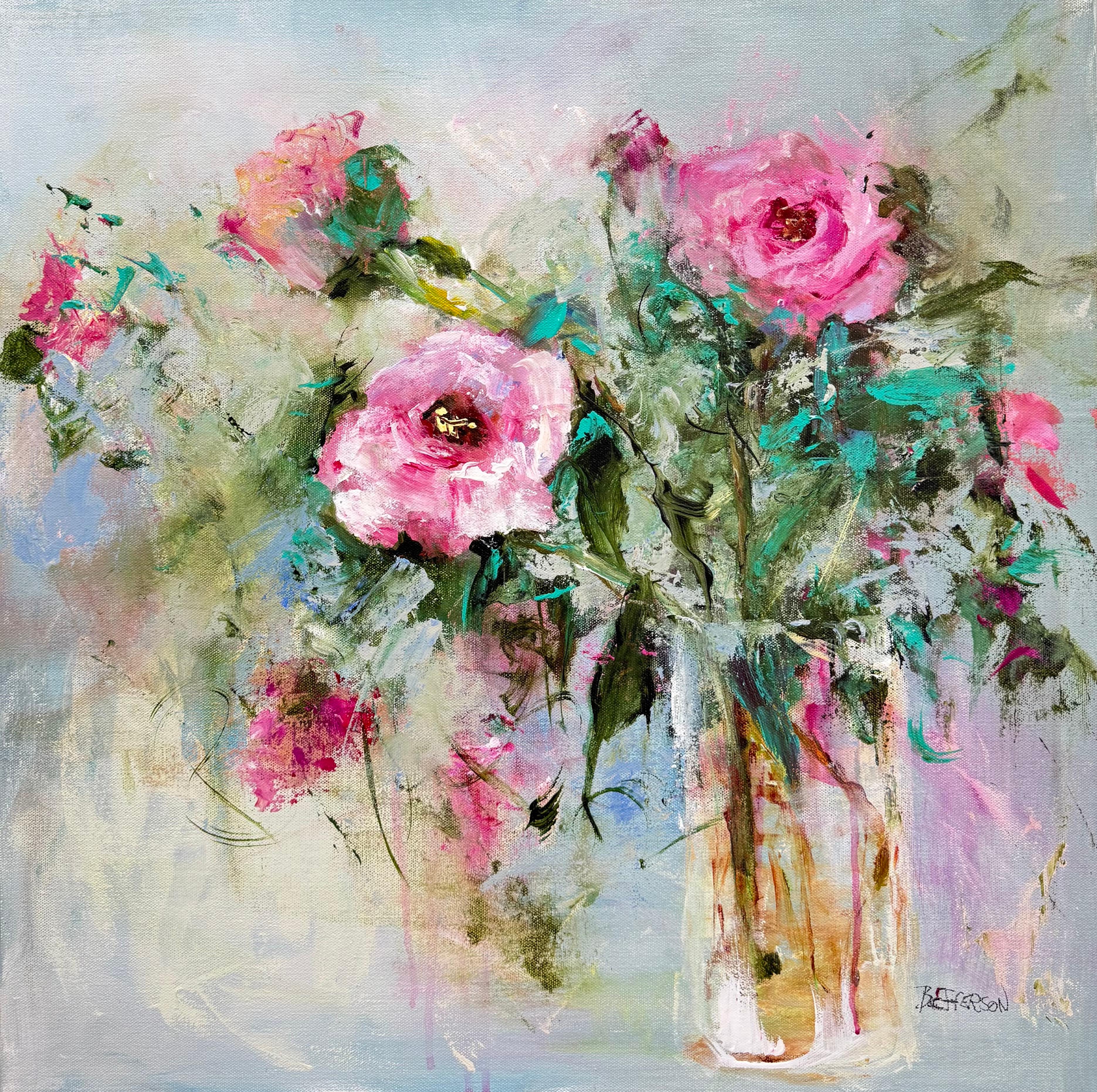 Eternally Yours, Abstraktes Stilleben-Gemälde, 24x24 Zoll, blumig