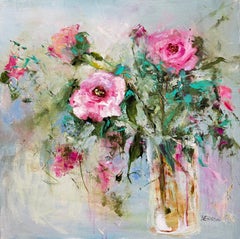 Eternally Yours, Abstract Still-Life Painting, 24x24 Inches, Floral