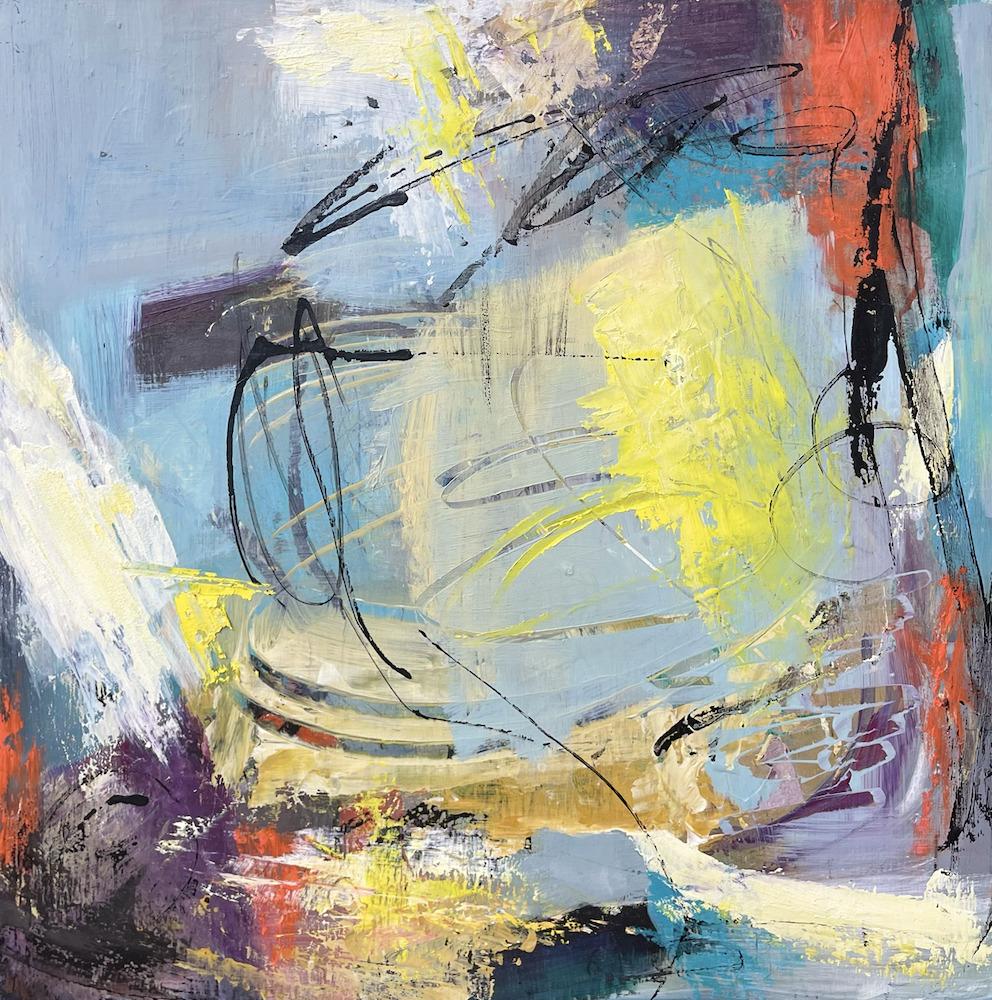Flowing Colors, Acrylic Painting on Framed Panel, Abstract, 12x12