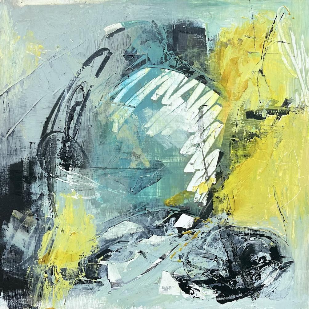 Fracture, Acrylgemälde auf Platte, abstrakter Impressionist, gerahmt, 12x12