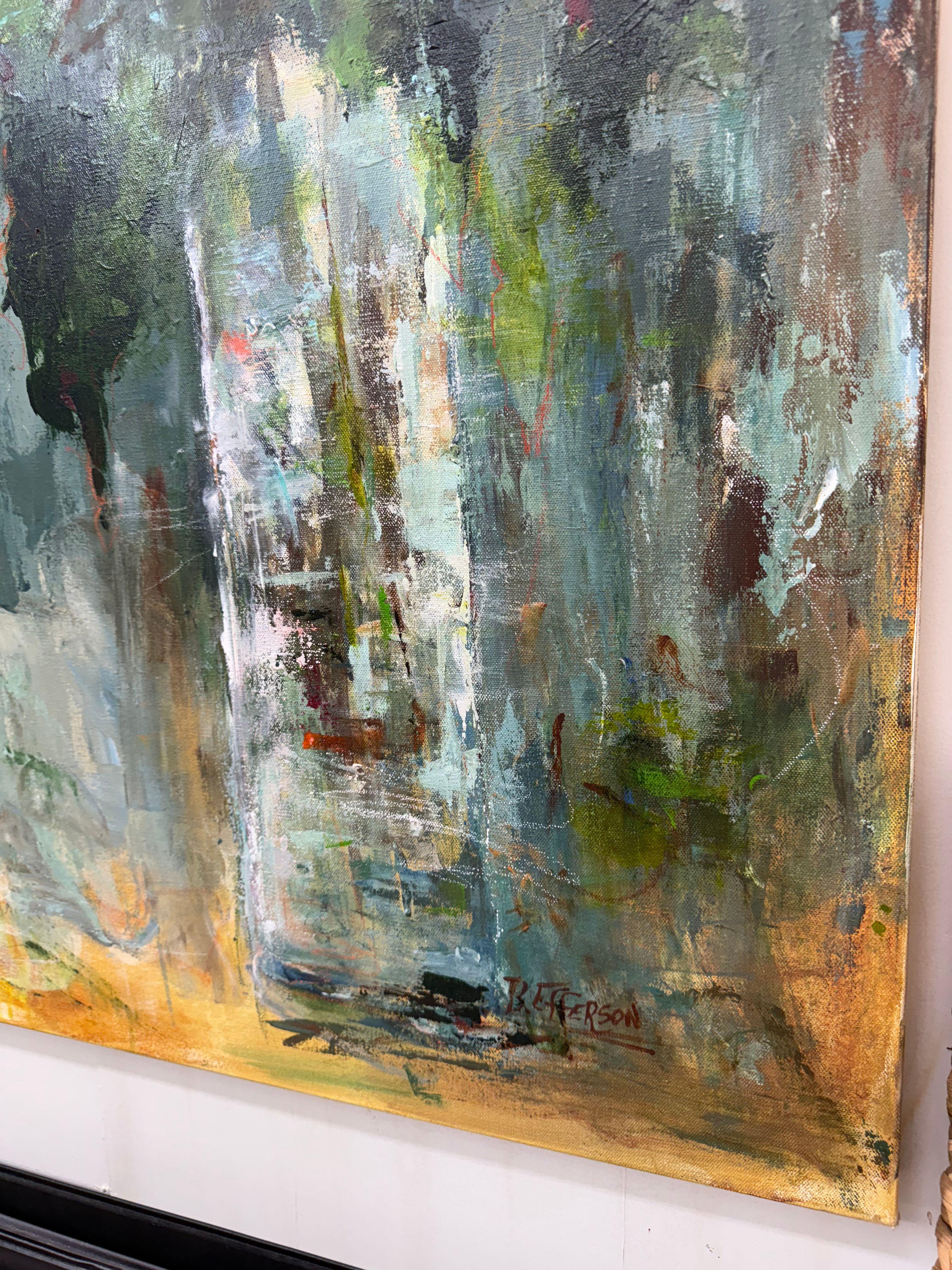 Just a Little Green - Gray Abstract Painting by Betty Efferson