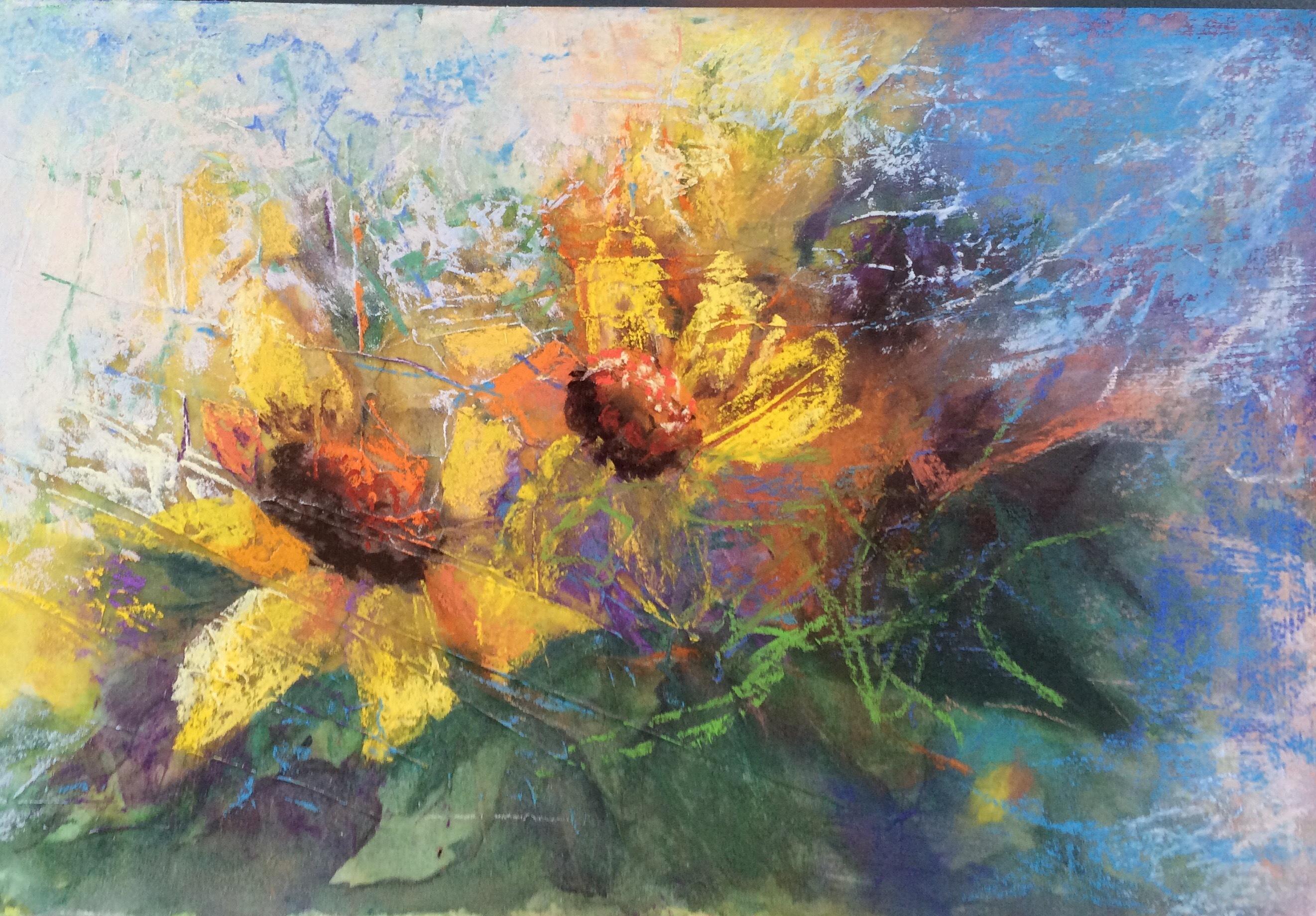 Abstract Painting de Betty Efferson - Oh Girasoles Pintura de Naturaleza Muerta, Estilo Abstracto, 12x19 Pulgadas