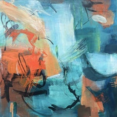 Orange Sunset, Abstract Painting, Acrylic on Wood Panel, 12x12