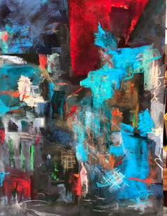 Out On The Town, Abstract Impressionist Oil Pastel on Paper, 27x24"