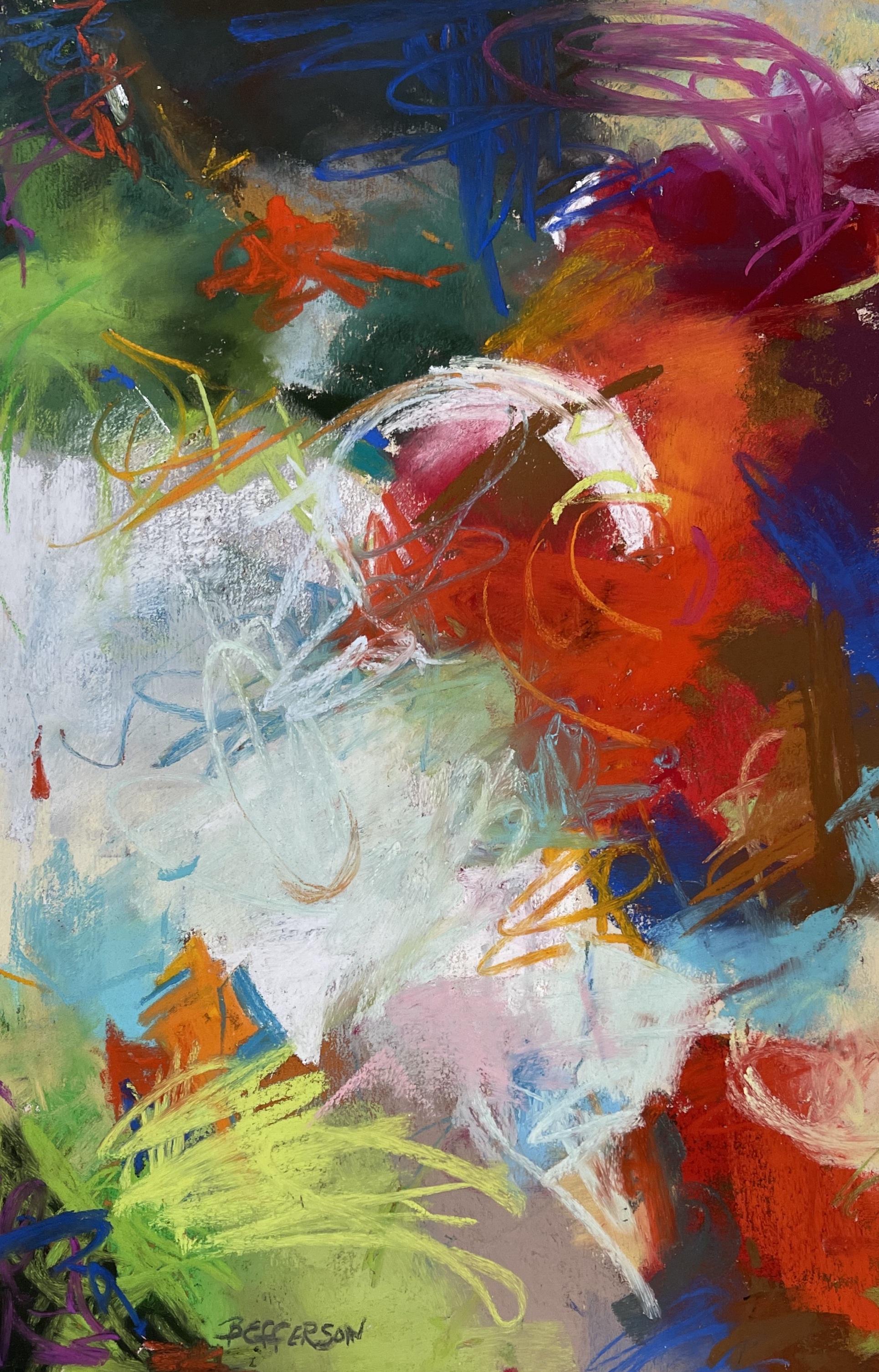 Abstract Painting de Betty Efferson - Rojo, pintura abstracta, pastel sobre papel, 12x19 pulgadas, sin enmarcar