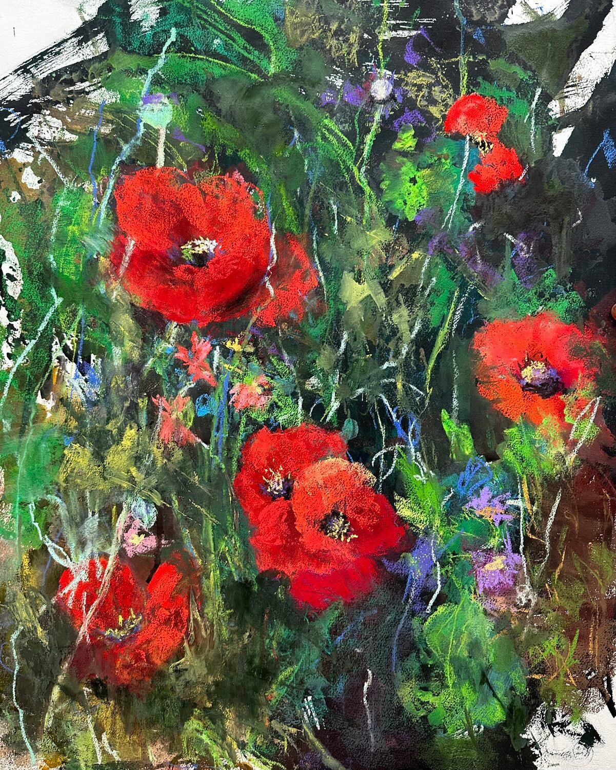 Betty Efferson Landscape Painting - Red Gets The Attention