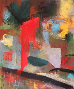 Reflection of Red, Vibrant Abstract Oil Pastel Painting on Paper