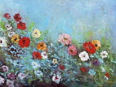Ricordo della vita rurale, pittura a olio astratta su tela, paesaggio floreale, 36x48