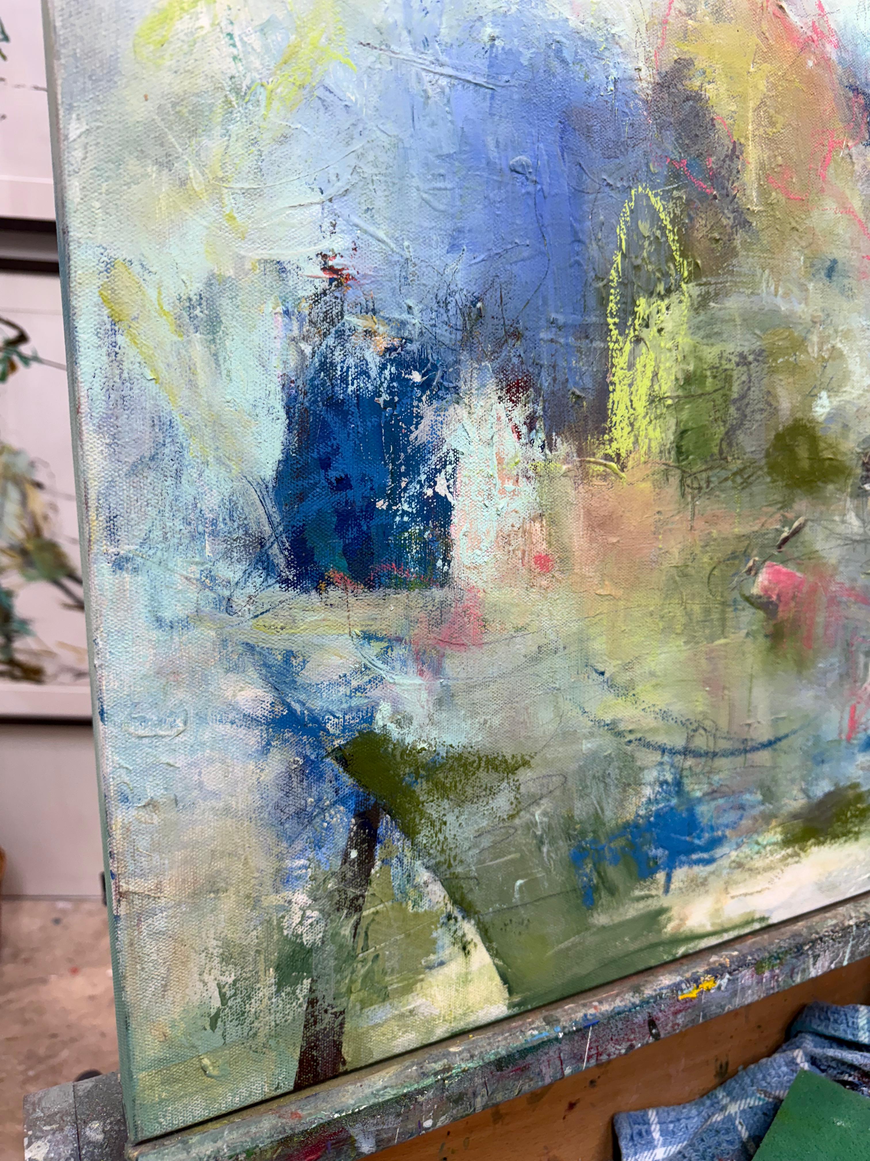 Pinto intuitivamente cada uno de mis cuadros basándome en mi estado de ánimo del día o en ese momento. Nunca sé lo que voy a crear hasta que veo el resultado final. A veces es un revoltijo de colores. O bien, creo paisajes brillantes y vibrantes