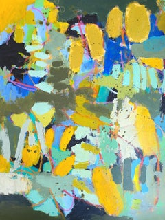 "Hopeful Harvest"- Warm, Yellow, Black, Aqua, Abstract Painting - Betty Franks