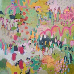 Jardín de verano - un divertido y refrescante cuadro cuadrado acrílico abstracto brillante