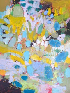 "Sunny Winter Day"- Warm, Yellow, Black, Aqua, Abstract Painting - Betty Franks