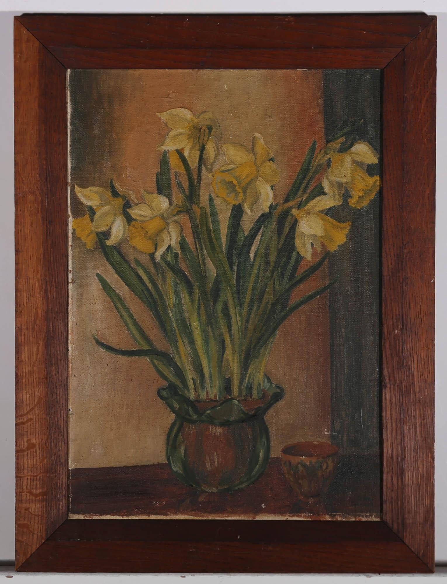 Betty Glover - Mid 20th Century Oil, Yellow Daffodils For Sale 1