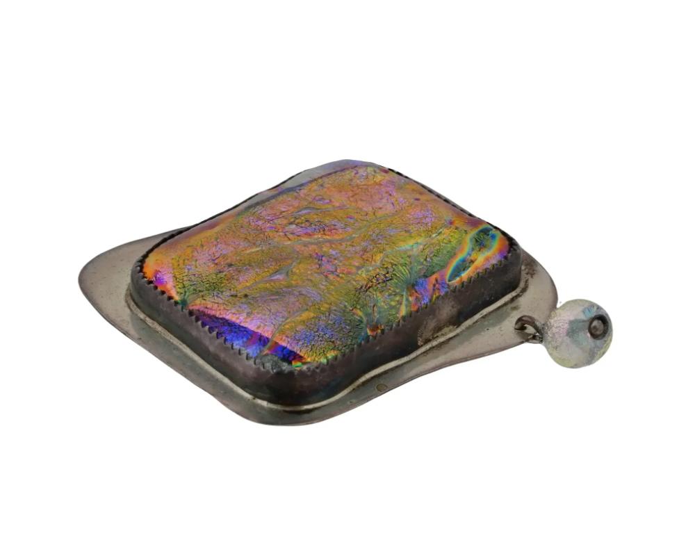 Betty Helfen Sterling Silver Dichroic Glass Brooch In Good Condition For Sale In New York, NY