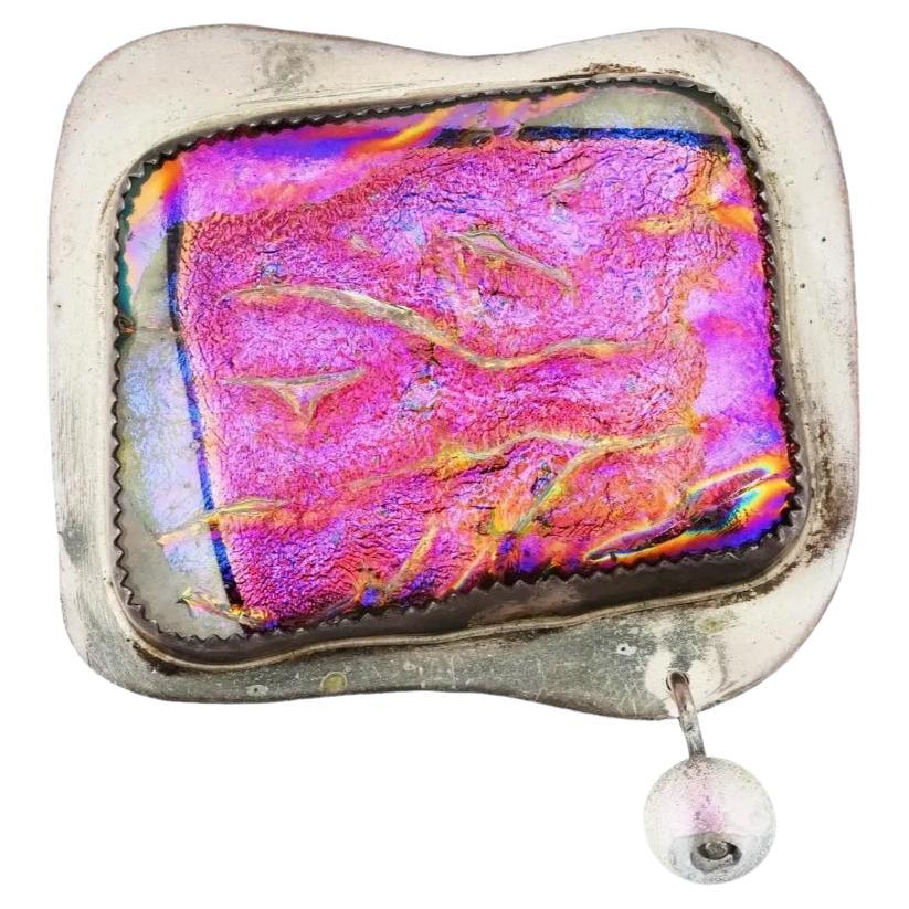 Betty Helfen Sterling Silver Dichroic Glass Brooch For Sale