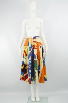 Betty Jackson 1985 Iconic 'The Cloth' Print Cotton Vintage Midi Circle Skirt