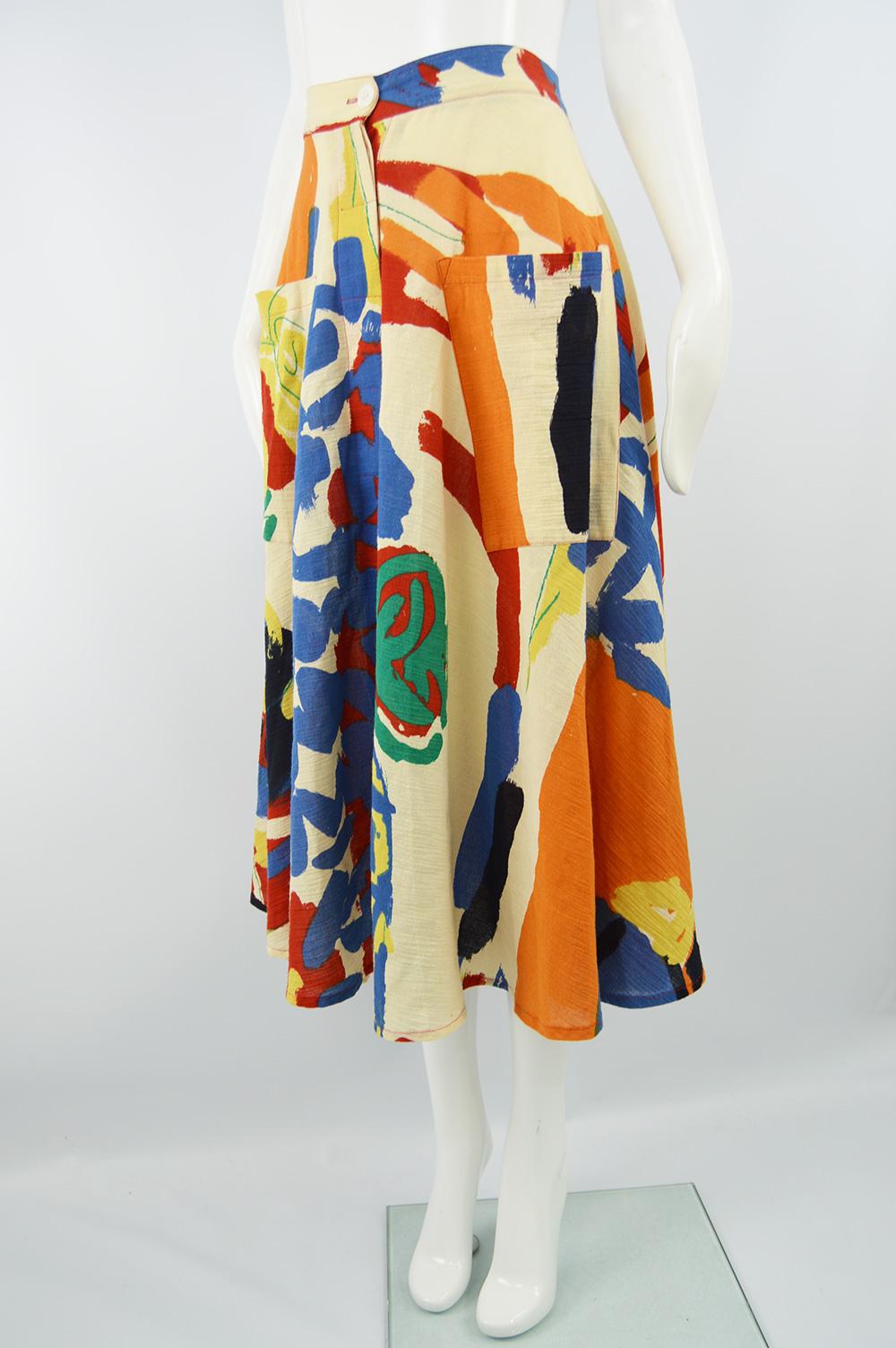 Brown Betty Jackson 1985 Iconic 'The Cloth' Print Cotton Vintage Midi Circle Skirt