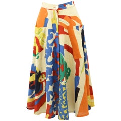 Betty Jackson 1985 Iconic 'The Cloth' Print Cotton Vintage Midi Circle Skirt