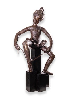 Betty Jacobs Modern Ballerina Figure Bronze Brutalist Sculpture on Pedestal 1970