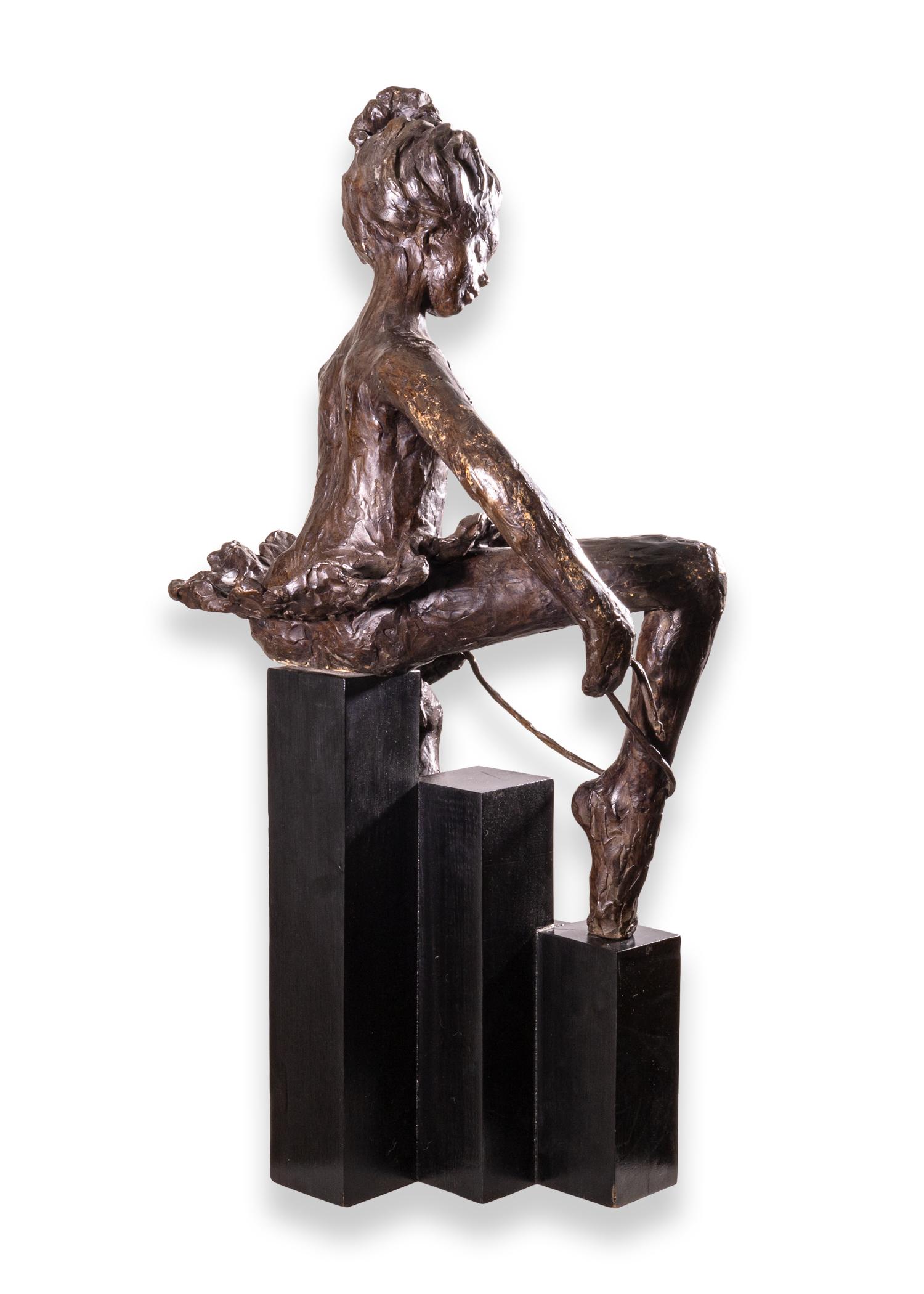 Late 20th Century Betty Jacobs Modern Ballerina Figure Bronze Brutalist Sculpture on Pedestal 1970 For Sale