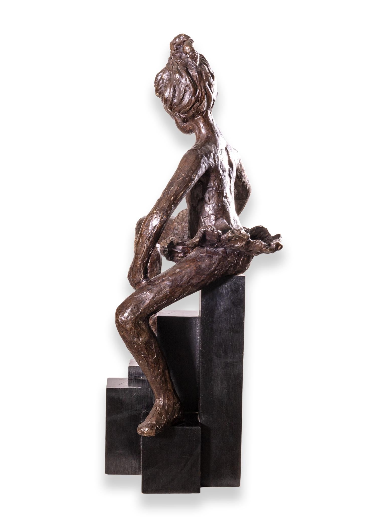 Betty Jacobs Modern Ballerina Figure Bronze Brutalist Sculpture on Pedestal 1970 For Sale 3