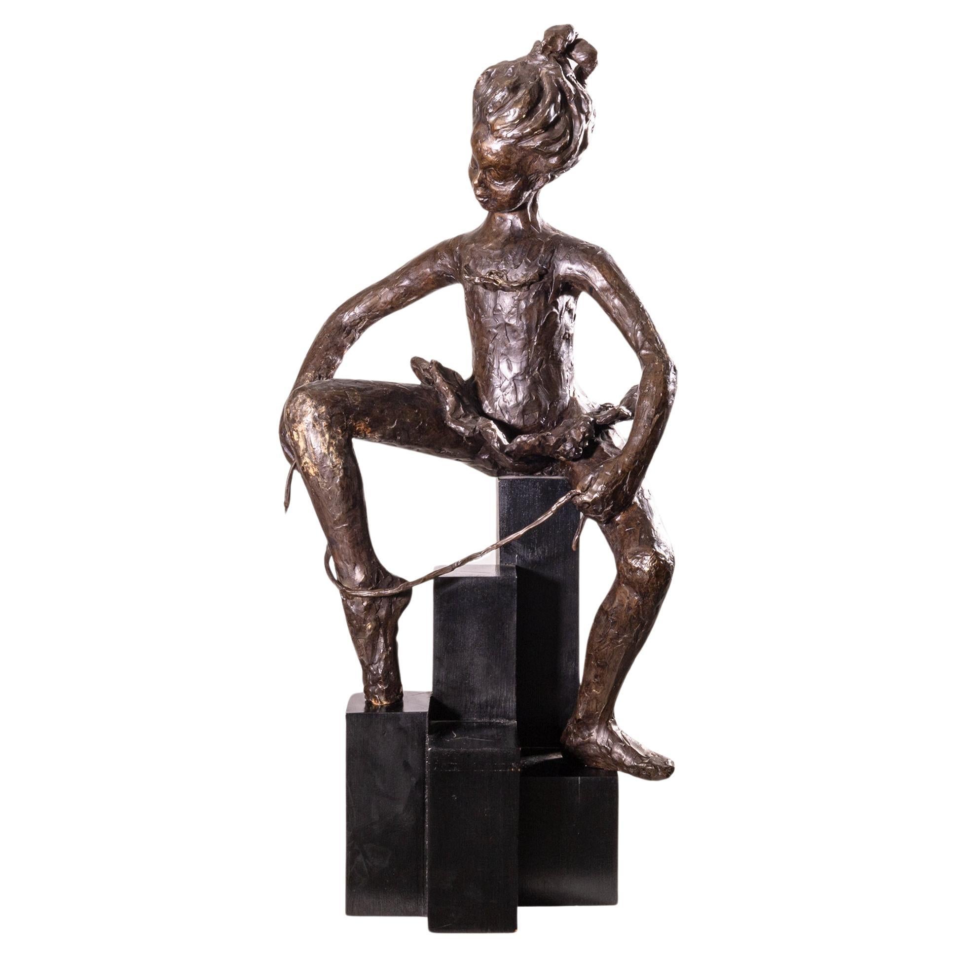 Betty Jacobs Modern Ballerina Figure Bronze Brutalist Sculpture on Pedestal 1970 For Sale