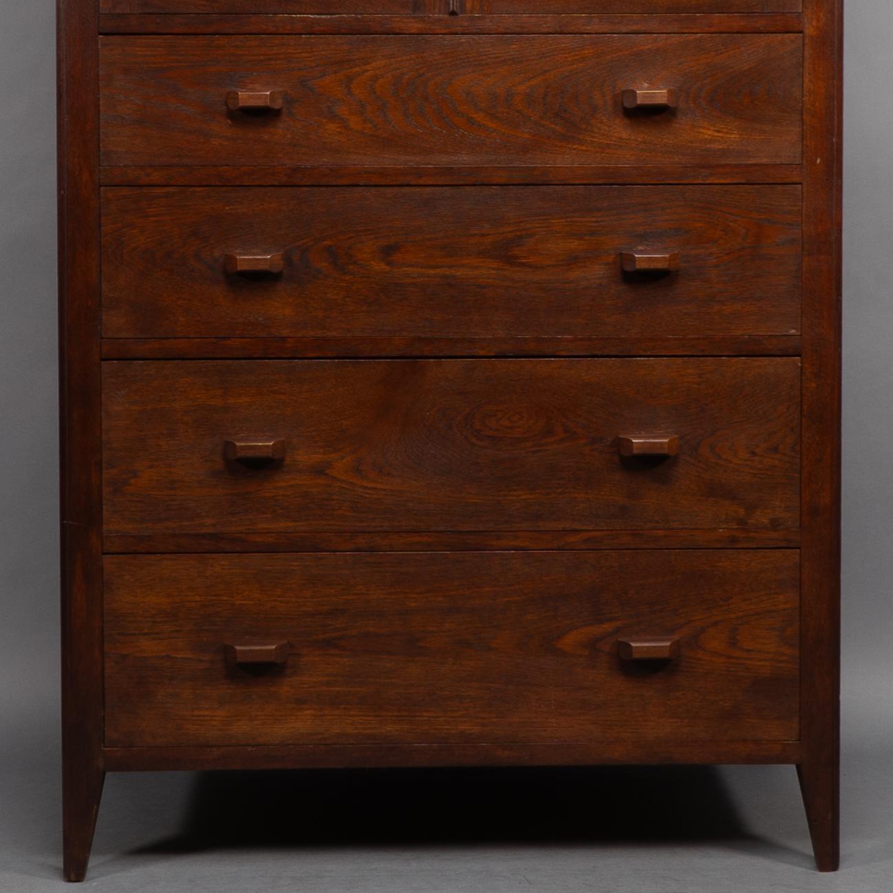 20th Century Betty Joel Attri Arts & Crafts Oak Tallboy and Matching Petite Chest of Drawers For Sale