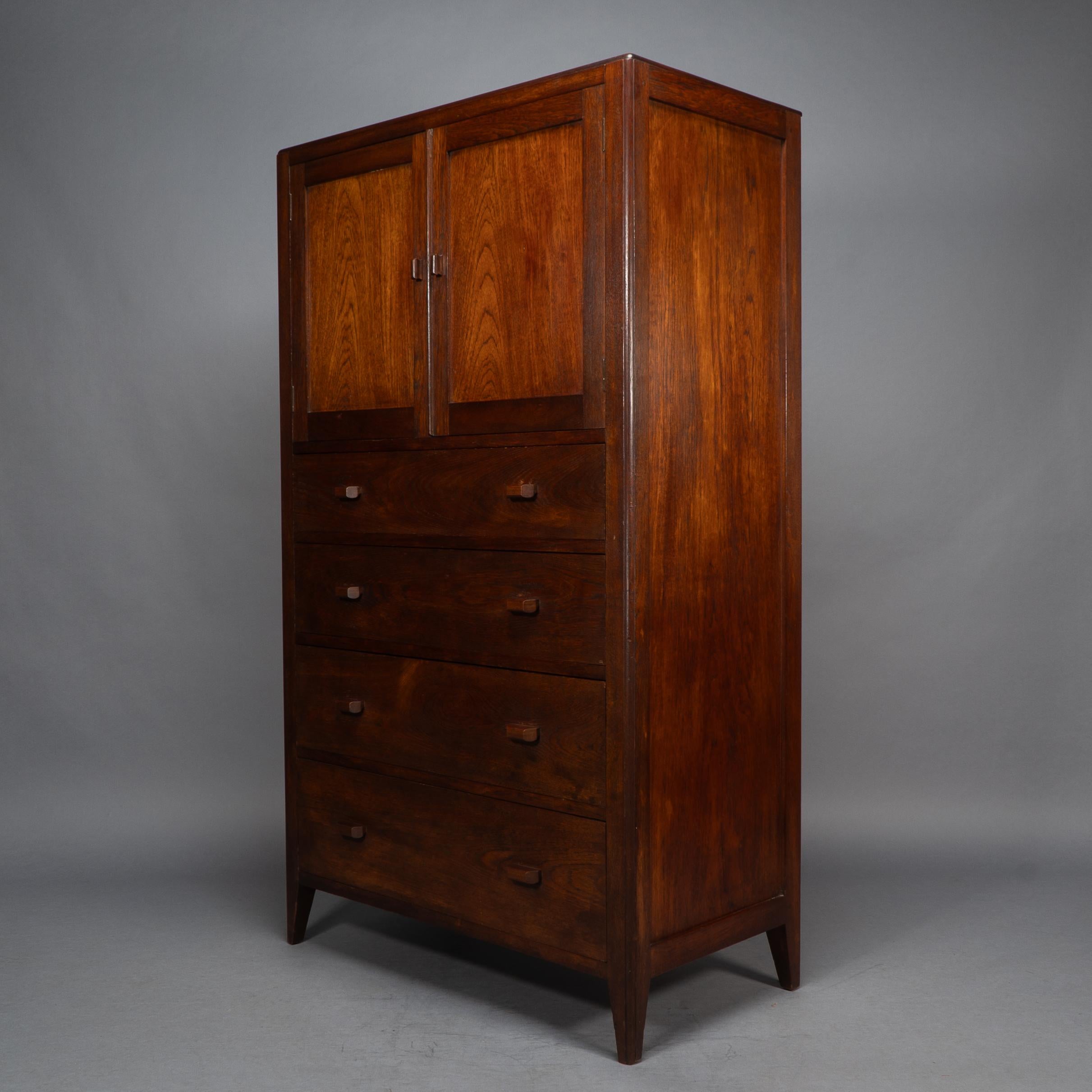 Arts and Crafts Betty Joel Attri Arts & Crafts Oak Tallboy and Matching Petite Chest of Drawers For Sale
