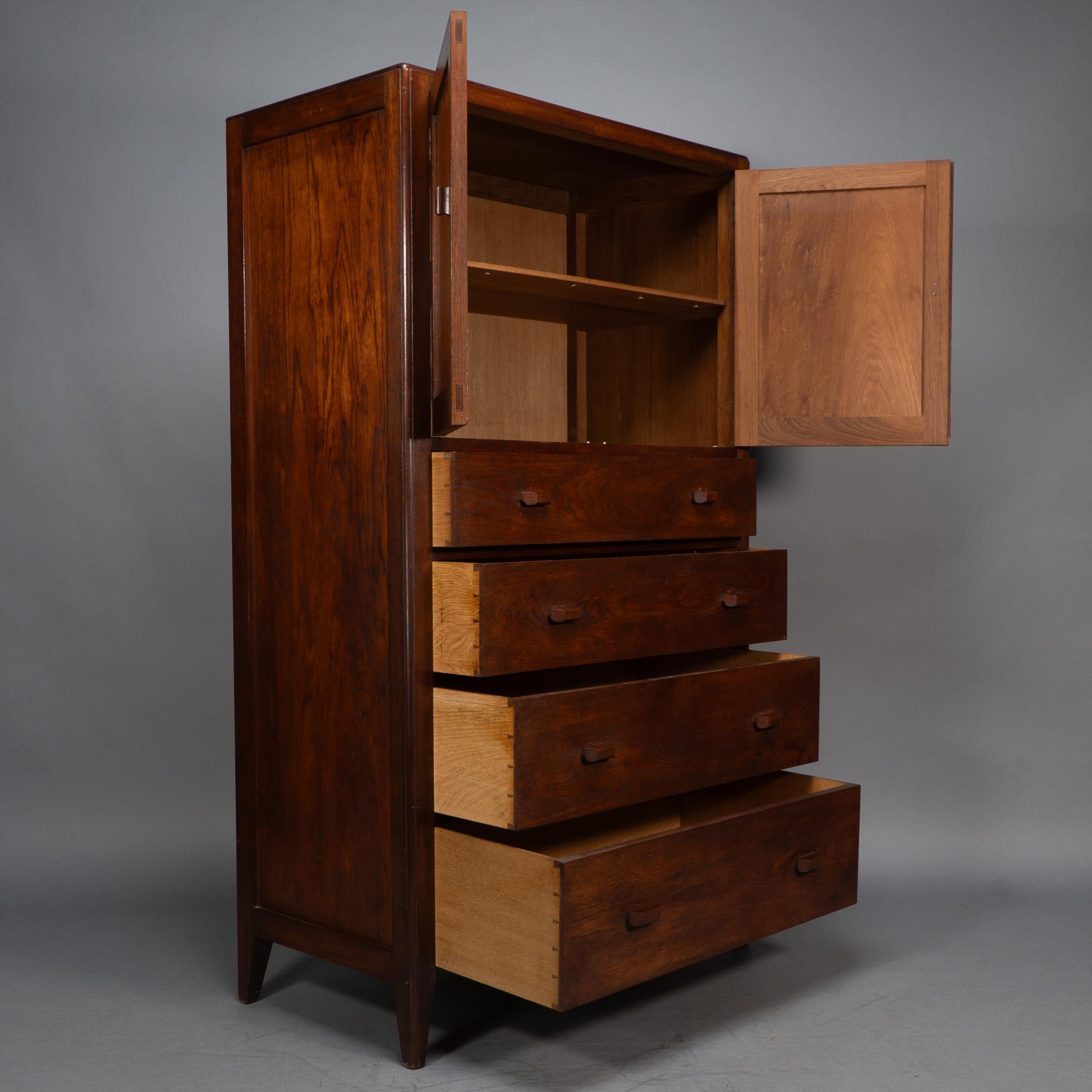 British Betty Joel Attri Arts & Crafts Oak Tallboy and Matching Petite Chest of Drawers For Sale
