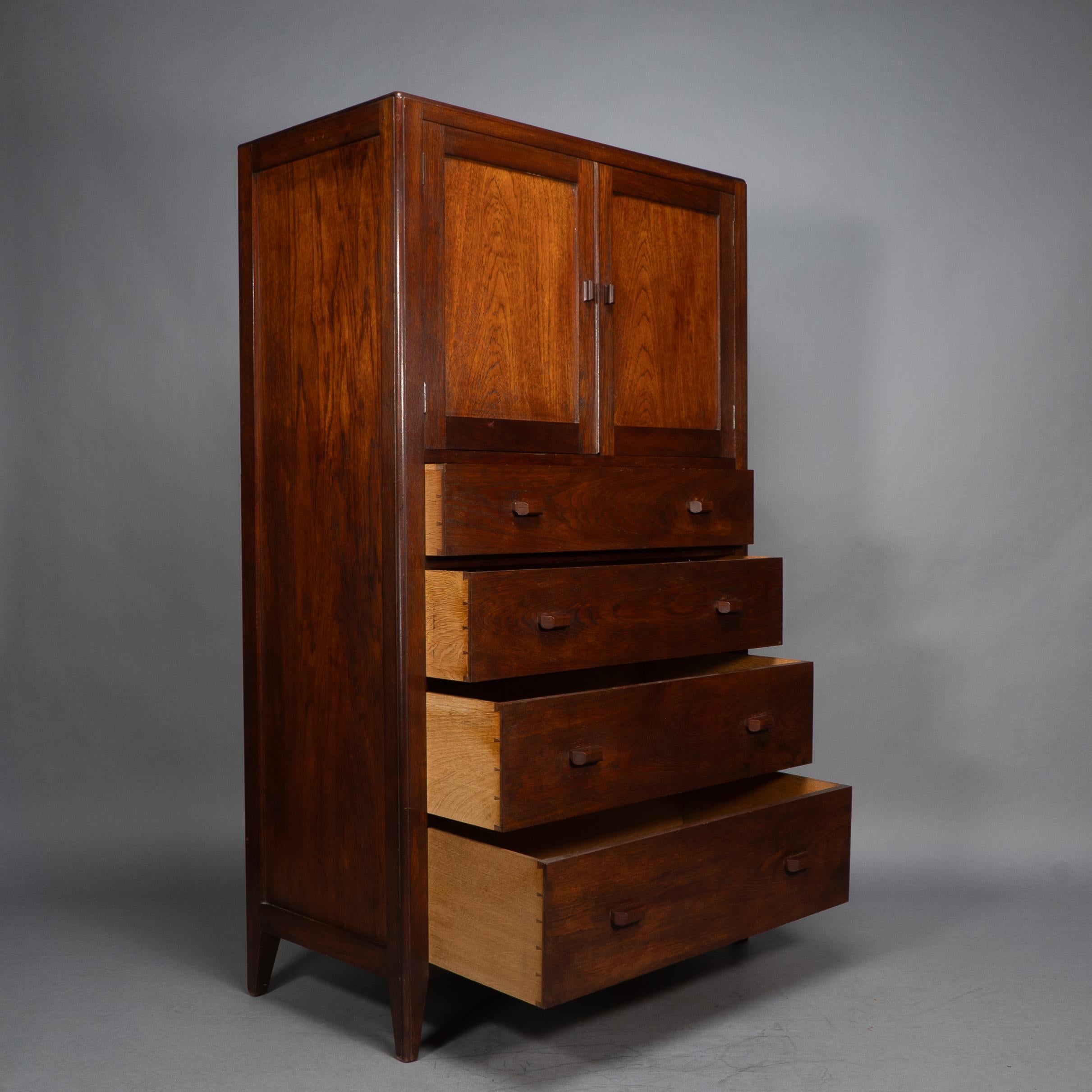 20th Century Betty Joel Attri Arts & Crafts Oak Tallboy and Matching Petite Chest of Drawers For Sale