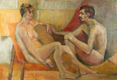 Betty Leuw Green (1918-2014) - Signé 1986 Huile, deux figures