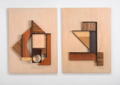 Abstract wood wall sculpture: 'Gathering #26/Gathering #27'