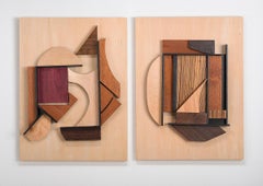 Abstract Wood Wall Sculpture: 'Gathering #28/Gathering #29'