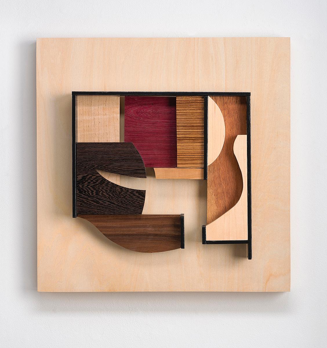 Betty McGeehan Abstract Sculpture - Abstract wood wall sculpture: 'Gathering #5'