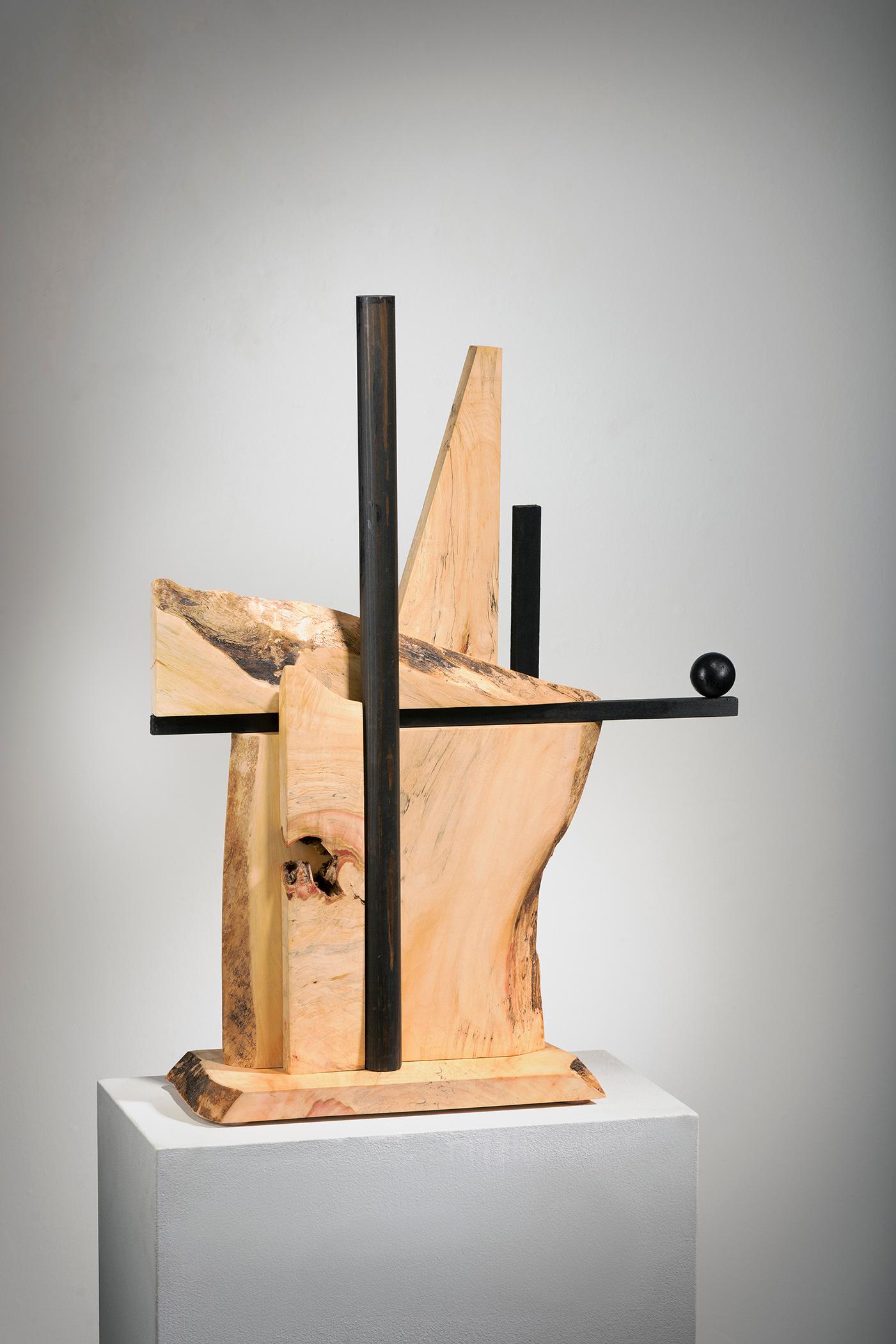 Betty McGeehan Abstract Sculpture - Minimal Abstract Wood Sculpture: 'Alternate Route'
