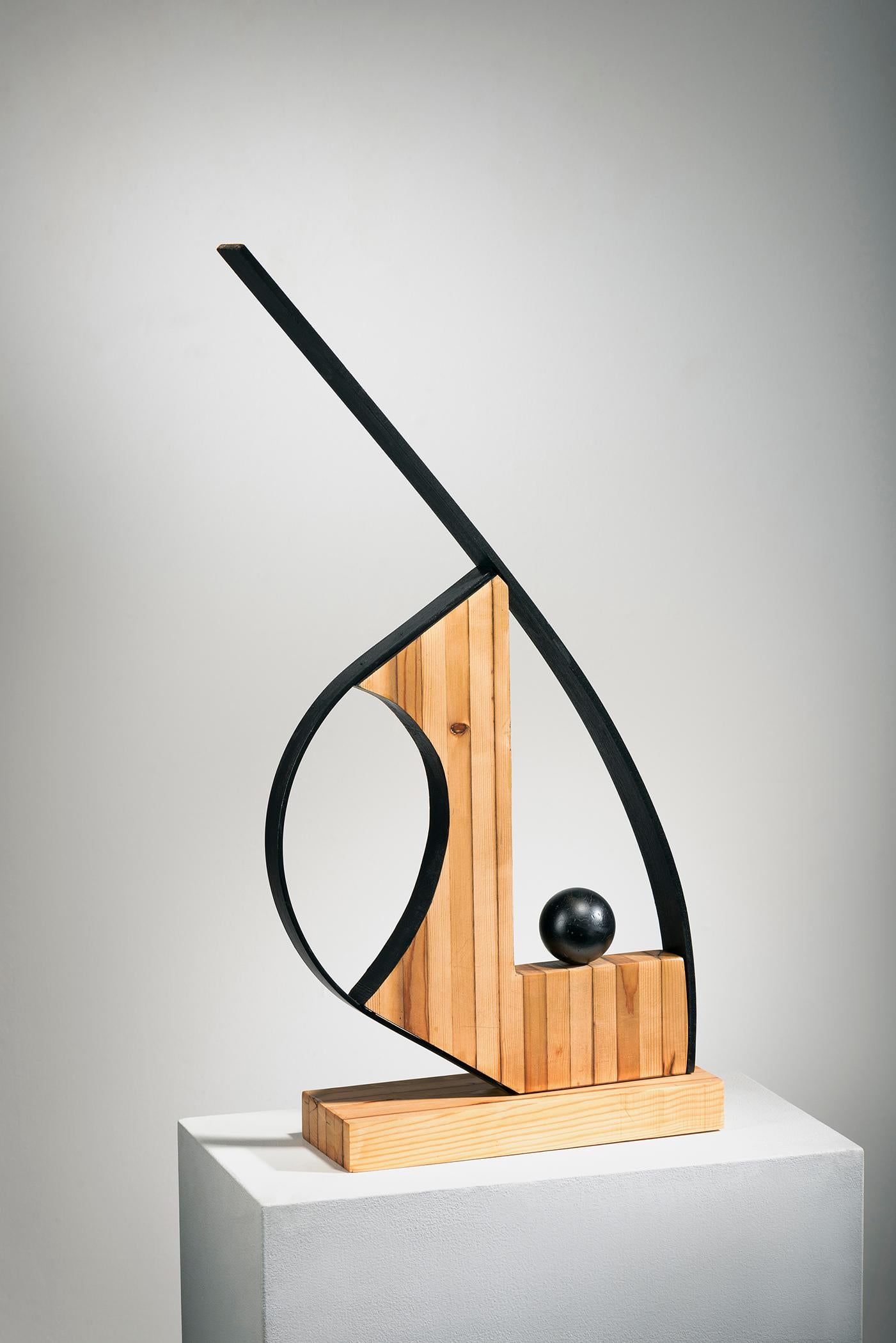 Betty McGeehan Abstract Sculpture - Minimal Abstract Wood Sculpture: 'The Academic' 