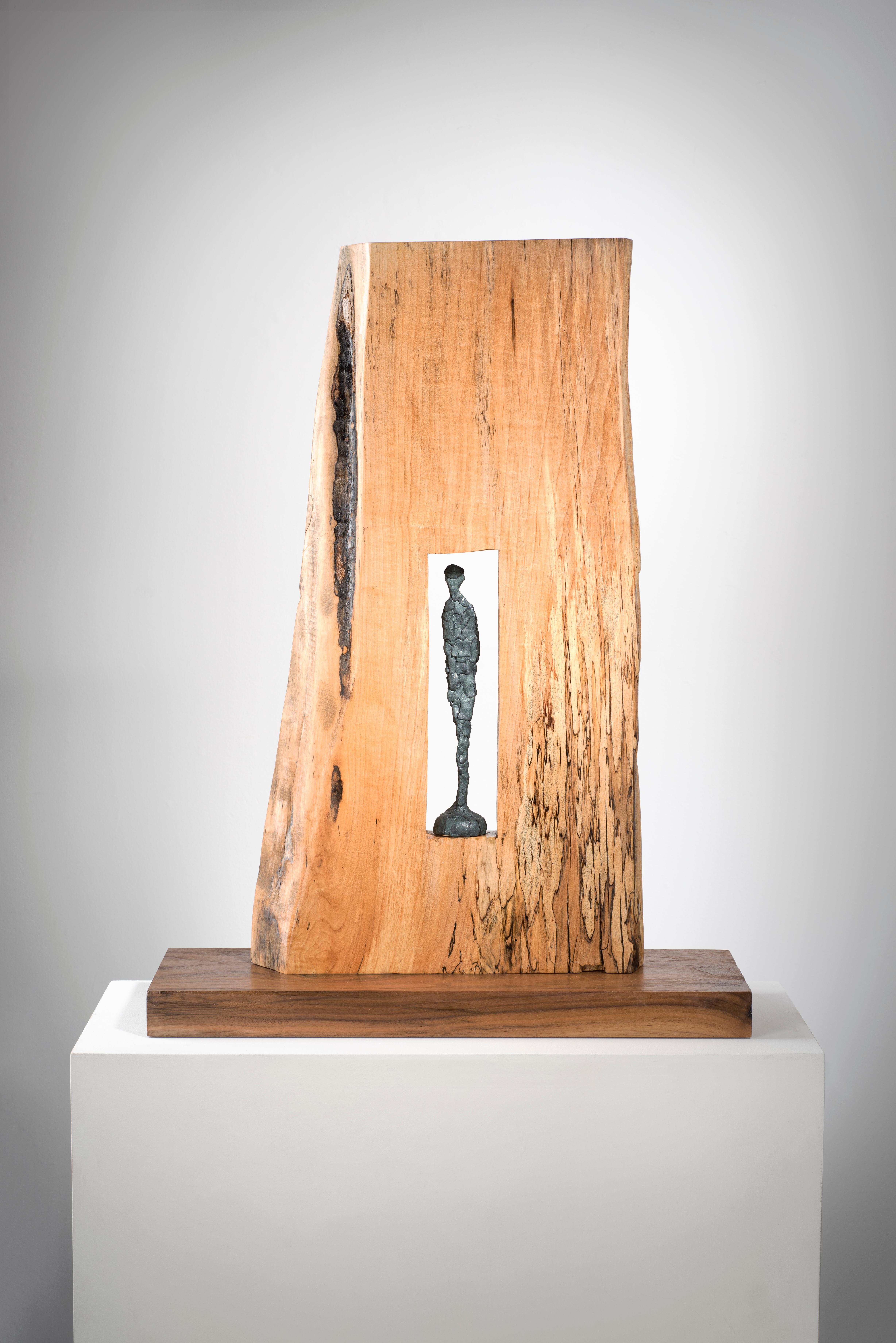 Betty McGeehan Abstract Sculpture - Minimal wood sculpture: 'Homage to Giacometti'