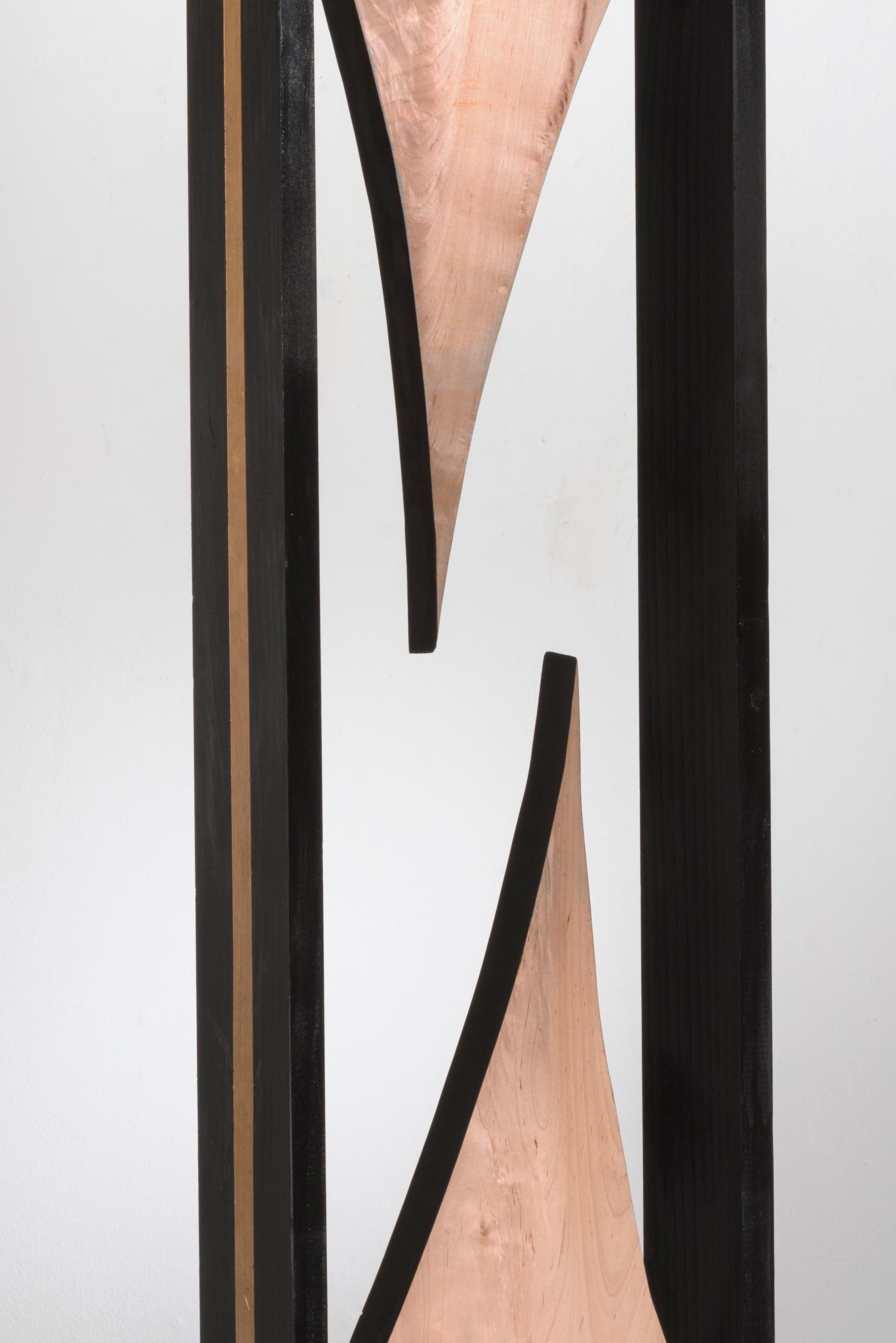 Minimal wood sculpture: 'Point of Contention' - Brown Abstract Sculpture by Betty McGeehan