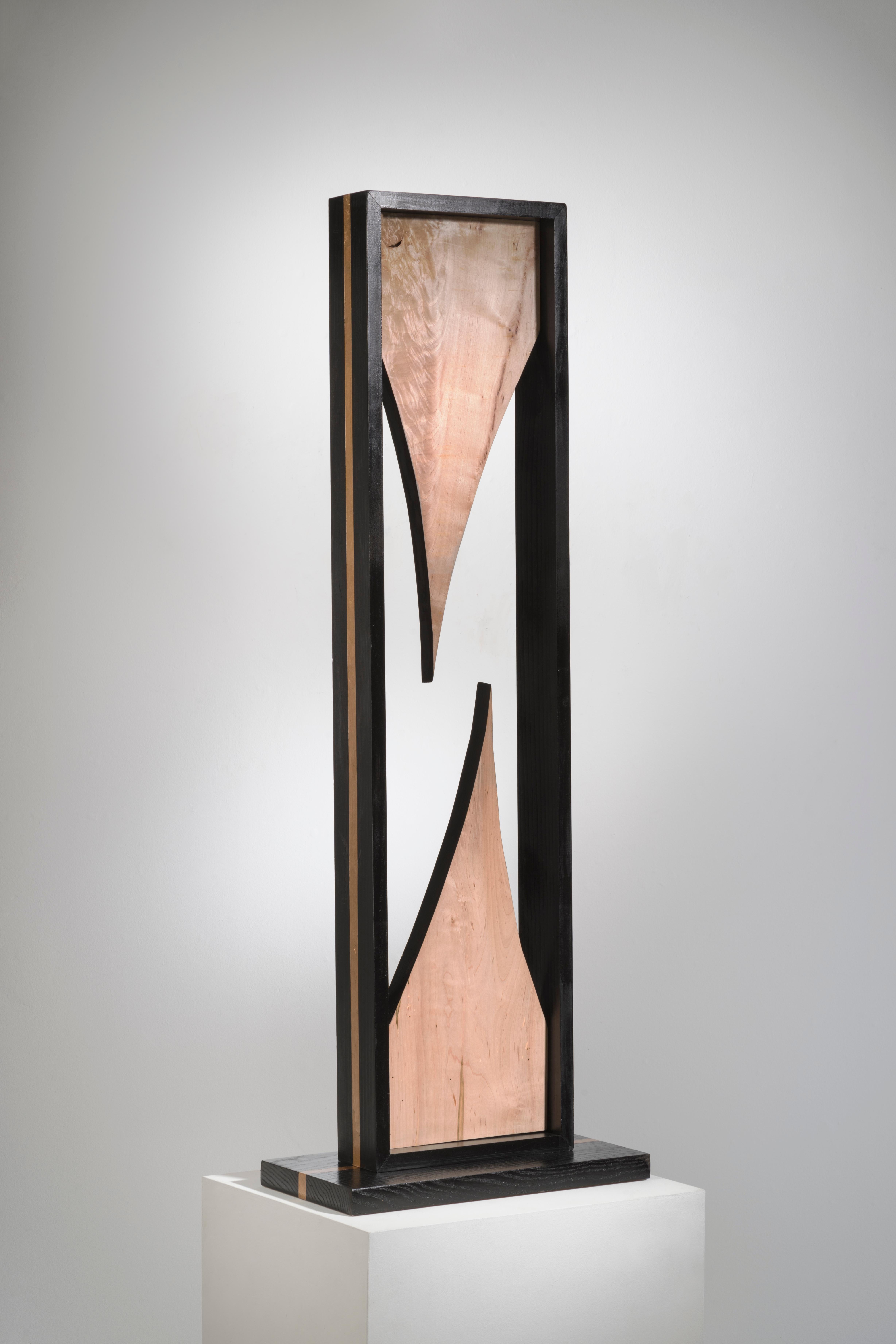 Betty McGeehan Abstract Sculpture - Minimal wood sculpture: 'Point of Contention'