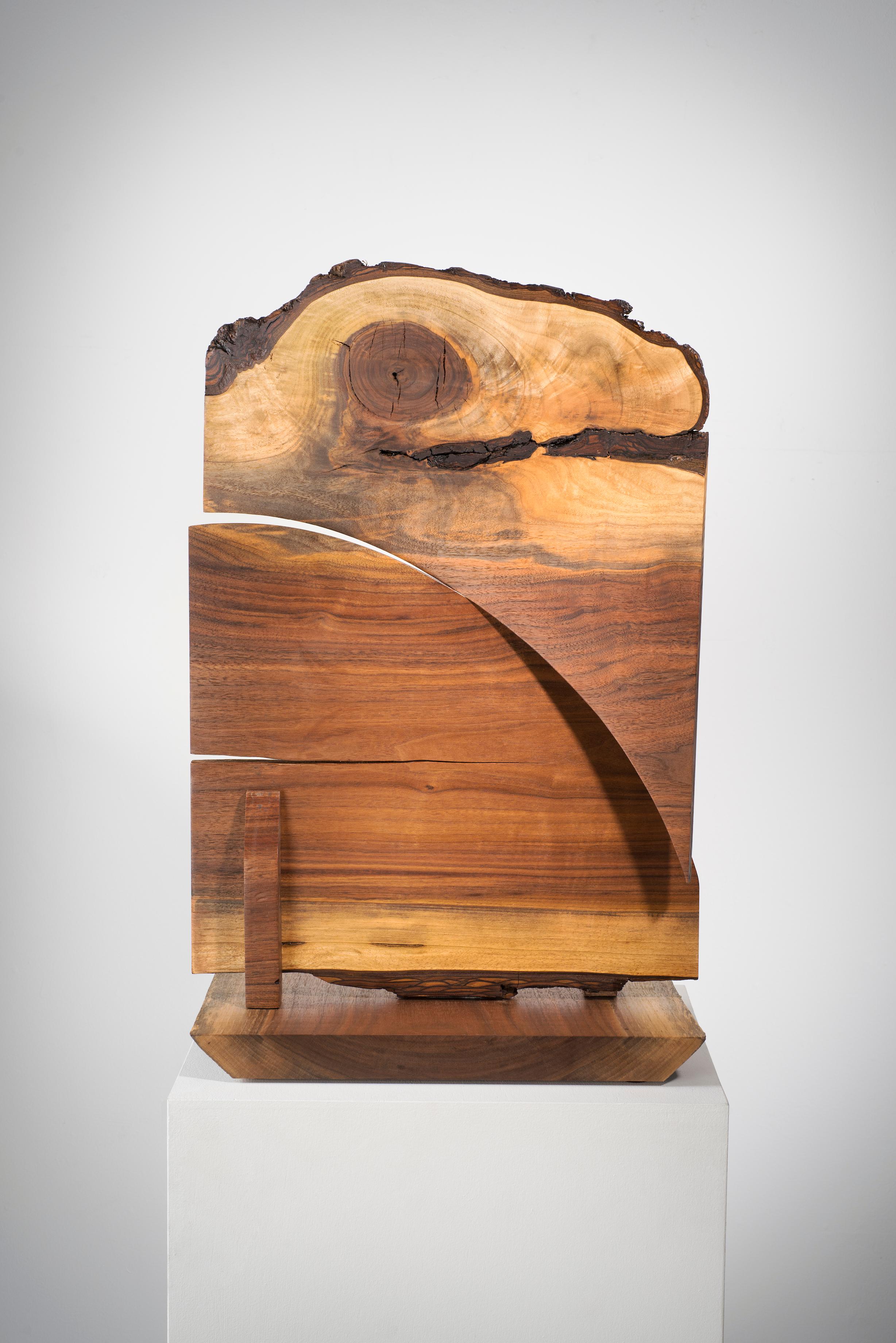 Betty McGeehan Abstract Sculpture - Wood sculpture: 'Double Crosser'