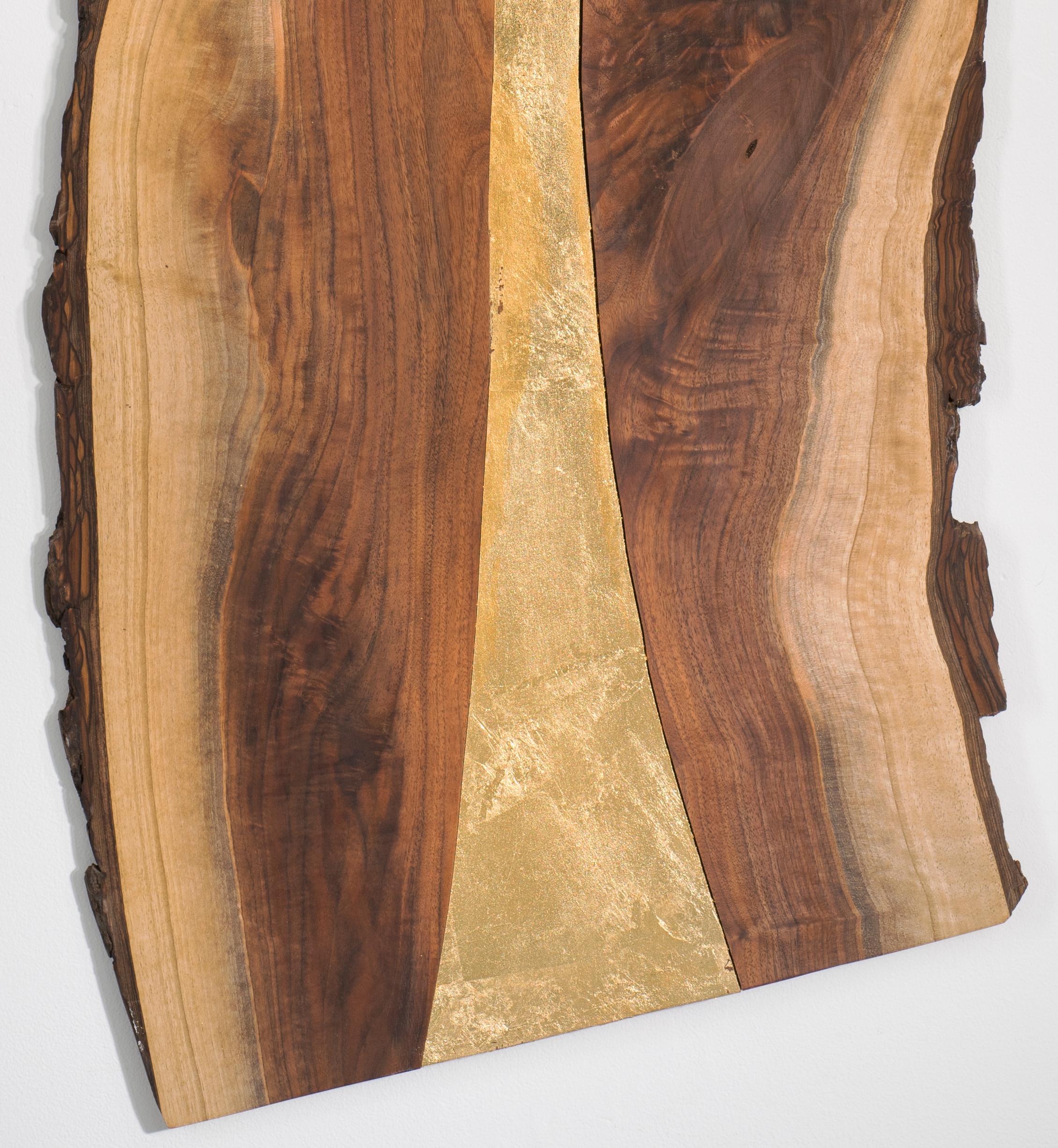 Wood sculpture: 'Gold Rush' - Brown Abstract Sculpture by Betty McGeehan