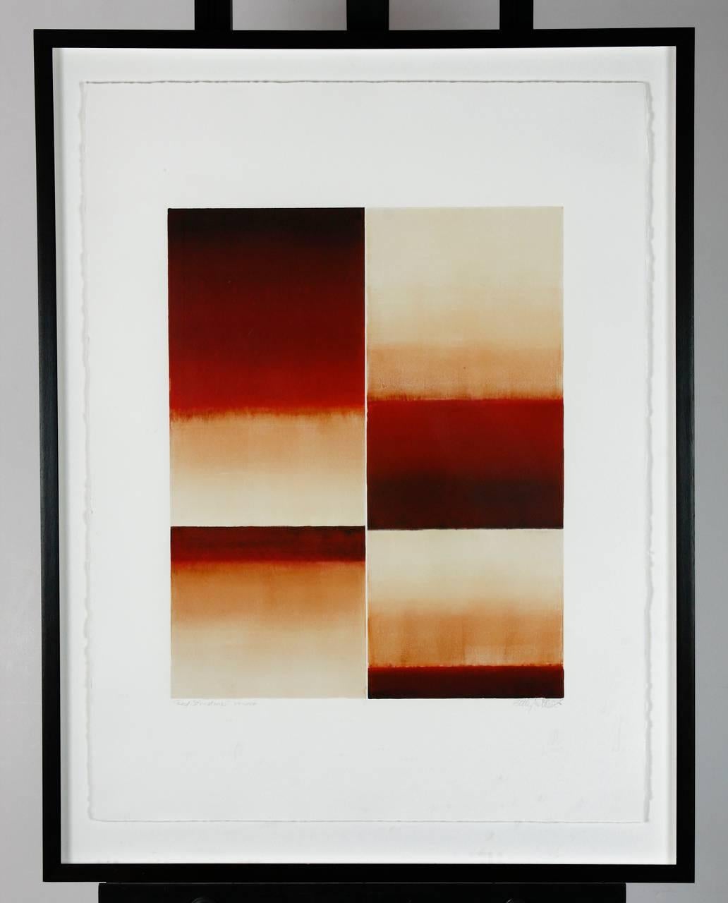 Dramatic trio of abstract monotype paintings by Betty Merken, American, 20th century. Titled 