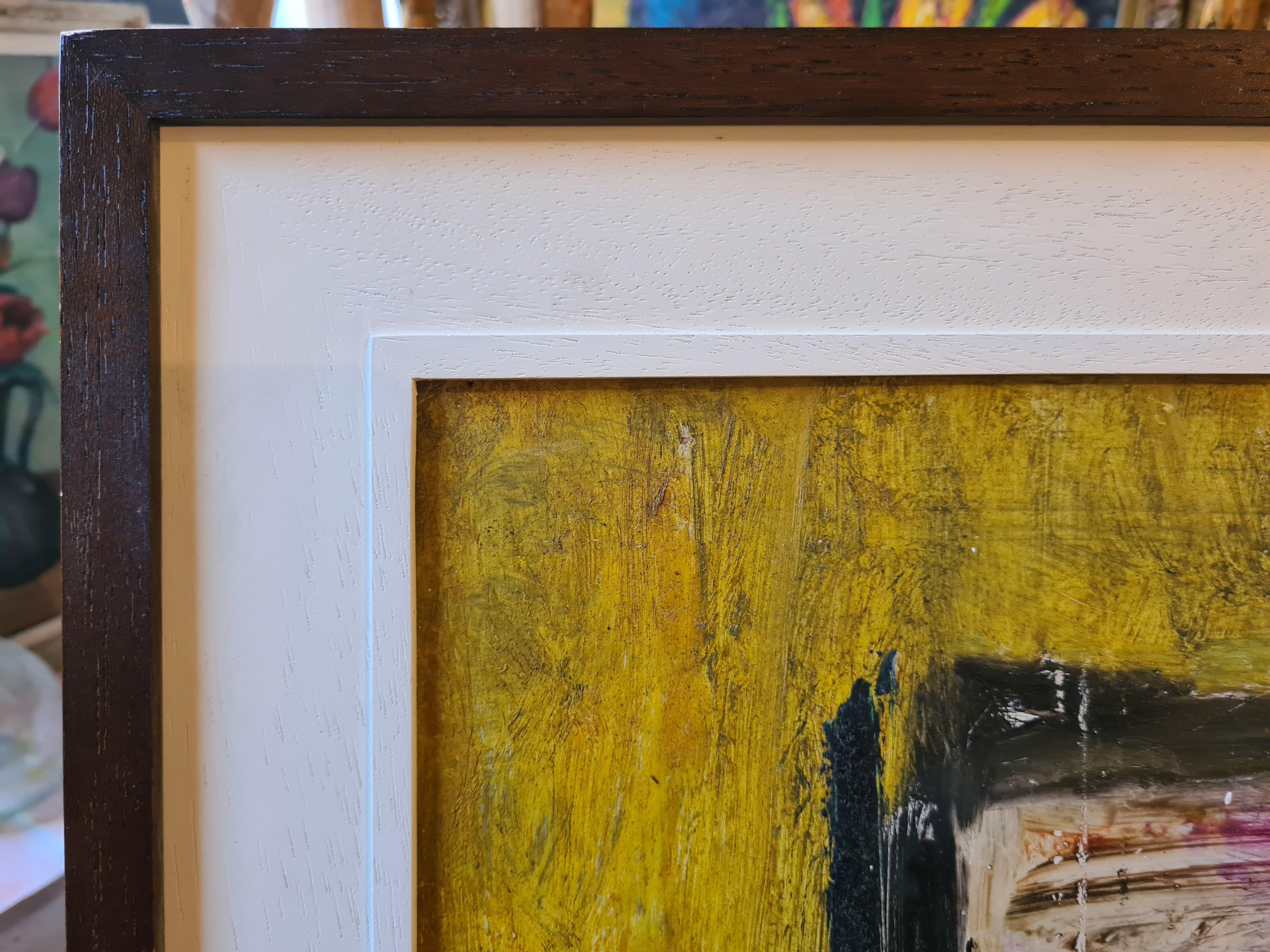 Large Mid Century Colourful Oil of Still life With Bottles, Fruit and Charger For Sale 10