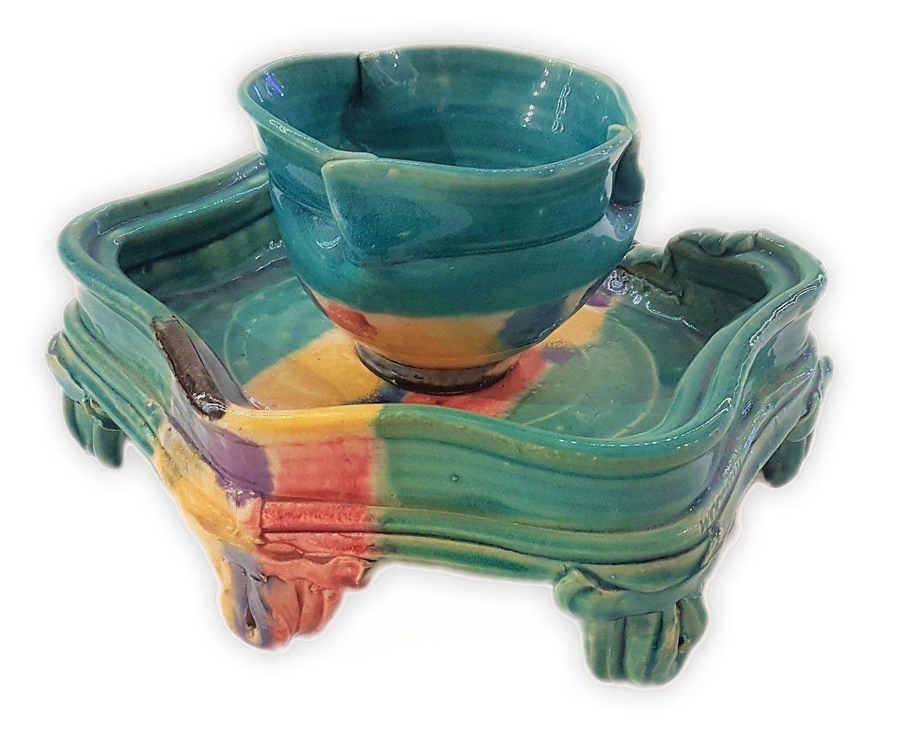 Tea Bowl & Cup with Stand - Sculpture by Betty Woodman