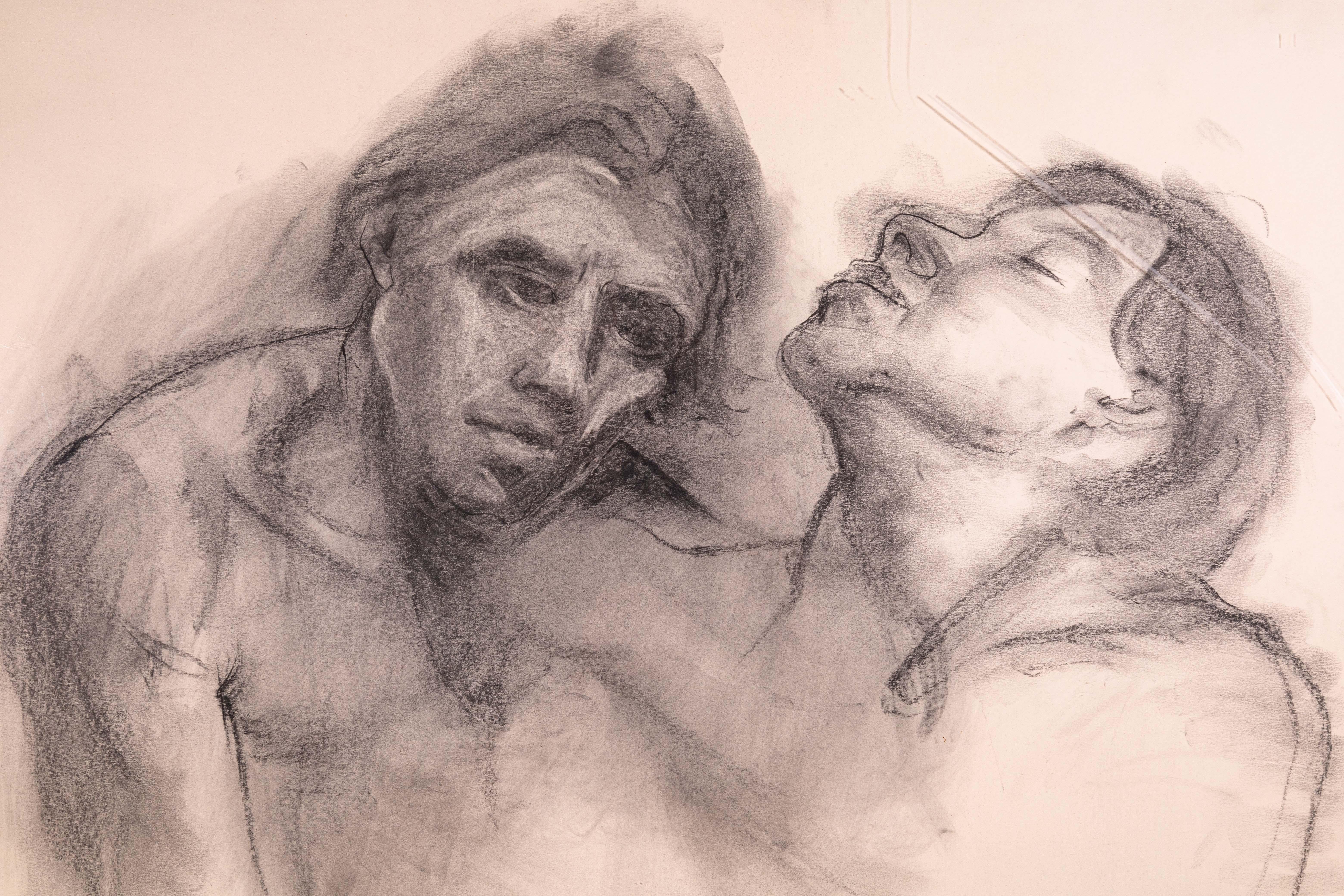 Betty Woodward-Bosley 2 Figuras Firmado Dibujo Figurativo Moderno sobre Papel Enmarcado Estadounidense en venta
